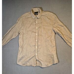 Stitch Note European Linen Shirt Long Sleeve Button Down Beige Check Mens Medium